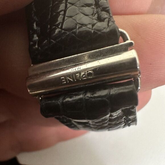 CELINE Paris Black Lizard Leather Bracelet | Silver Hardware | Vintage Designer - Picture 6 of 13